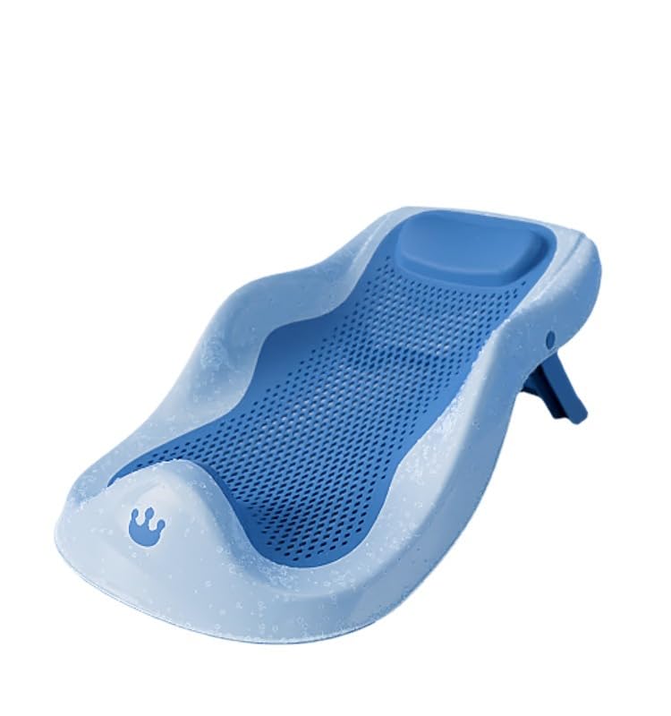 Supporto Ergonomico Pieghevole per Bagnetto per Neonati, Design Bionico 'utero, Materiale Morbido e Delicato, Blocco Anteriore di Sicurezza (BLUE)