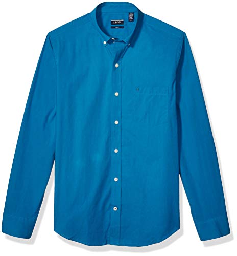 IZOD Men's Button Down Long Sleeve Stretch Performance Solid Shirt, FJORD BLUE, Large