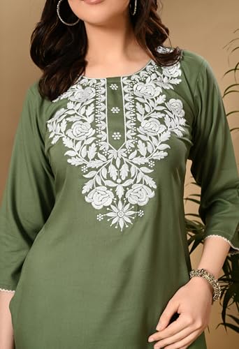 Image of LIBOZA Kurti for Women - Short Chikankari Kurtis for Girls, Lakhnawi Tunic Top Kurta Design for Ladies, Woman Ethnic Kurthis & Shirt with Sleeve