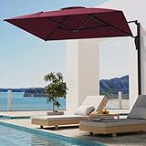 AECOJOY 9ft Wall Mount Umbrella Outdoor Patio, Large Patio Umbrella with Swivel Sun Awning, Rectangular Aluminum Cantilever Umbrellas for Deck Pool Garden Backyard, Space Saving Patio Umbrella, Red