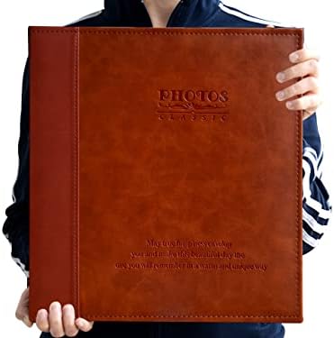 ZOVIEW Magnetic Self-Stick Page Photo Album, Family Album, Leather Cover, Hand Made DIY Albums Holds 3X5, 4X6, 5X7, 6X8,8X10 Photos A52035 (Red Brown, Large)
