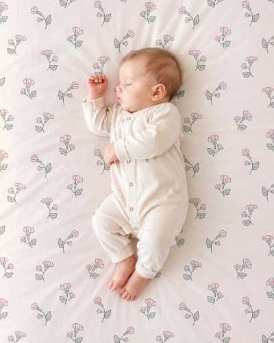 Image of Crib Sheets for Boys and Girls, 2 Pack Fitted Baby Sheets for Standard Toddler Mattress 28 inch x 52 inch, Soft Breathable Jersey Knit Baby Bedding (Bunny Garden)