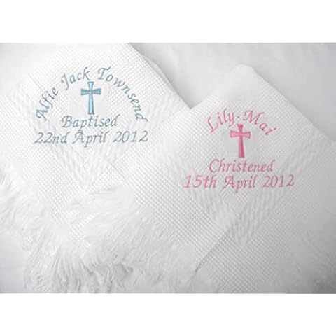 Christening/Baptism Personalised Shawl with Big Cross in White or Cream (Cream) Cover