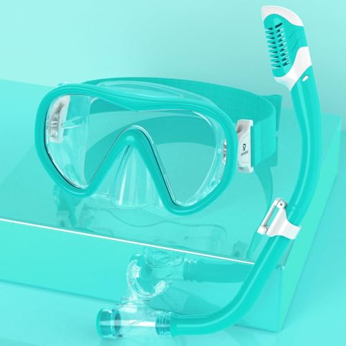 RIOROO シュノーケル 子供 シュノーケリングセット 曇り止め UVカット 強化ガラス 広い視野 着脱簡単 初心者向け 男女兼用 4-15歳 日本語説明書付き