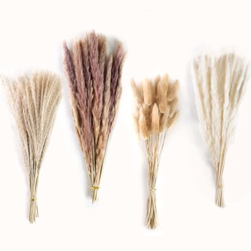 HOTUT Dried Pampas Grass, Pack of 80 Natural Dried Flowers Decoration, Fluffy Natural Pampas Grass Decoration, Ideal for Boho, Wedding, Living Room, Bedroom and Vases Decoration