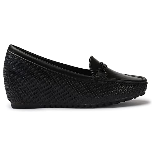 Image of XE Looks Women's Ballet Wedges Shoes | Comfortable and Trendy Slip-On Loafers with Cushioned Footbed and Textured Sole | Mules Wedges for Girls - Ideal for Casual and Formal Wear