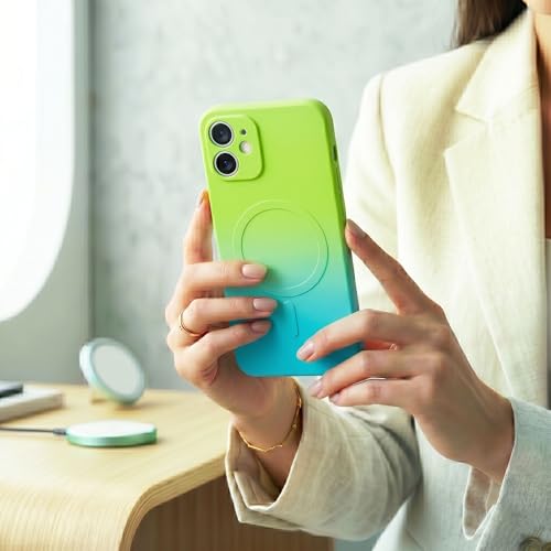 Image of amazon basics Gradient Mag-Safe Case for iPhone 11 | Soft Silicone Shockproof Cover with Camera Protection | Slim Lightweight Design | Smooth Touch & Durable - Green & Blue