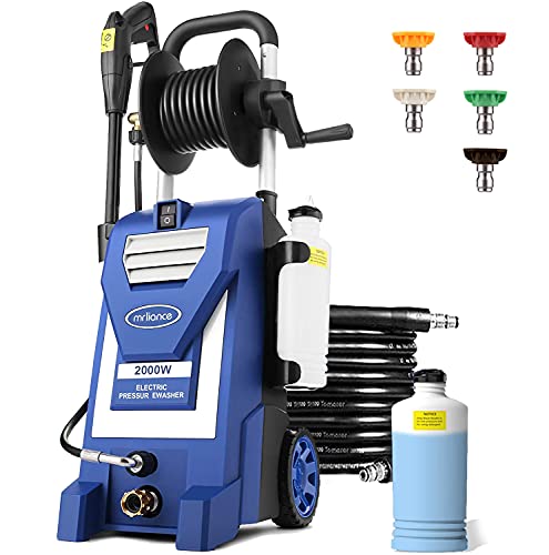 Electric Pressure Washer mrliance 2200 PSI Pressure Washer 1800W Power Washer 1.9 GPM High Power Washer Surface Cleaner Machine with Hose Reel & Detergent Tank & 5 Nozzles.