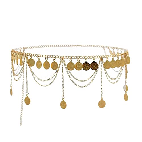 DULSPUE Cinturón Dorado de Mujer para Fiesta, Cadena de Cintura y Cuerpo, Aleación con Borla Colgante, Joyería (Oro)
