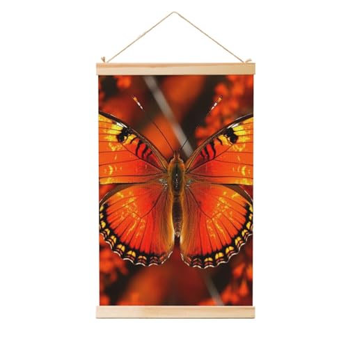Poster papillon orange en bois suspendu tableau vintage déco salon 50,8x76,2 cm