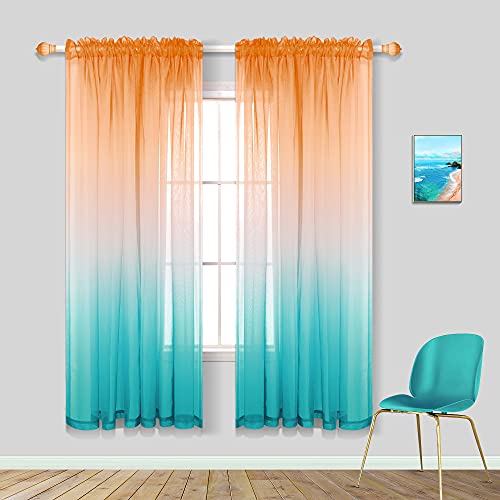 Pitalk Orange Sheer Curtains for Bedroom Beach Themed Summer Coastal