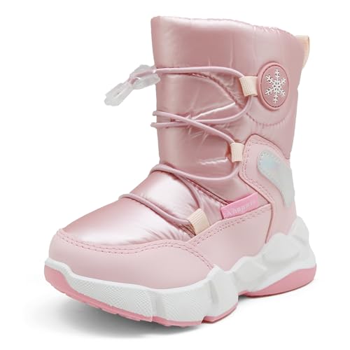WOWHAH Kids Boys Girls Insulated Snow Boots,Unisex-Child Mid Calf Winter Outdoor Boots(Toddler/Little Kid)(Pink White-30)