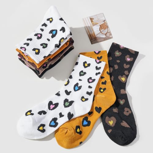 5 pairs straight tube mid tube fashionable girl's beloved leopard print sock set for daily versatility4