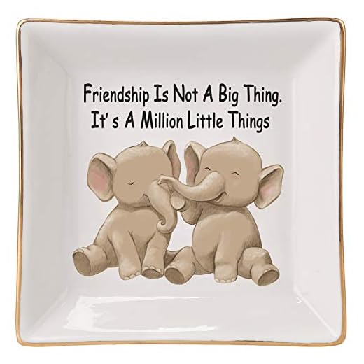 HOME SMILE Elephant Ring Dish Holder Trinket Tray Friend Funny Gifts for Her Women-Friendship is Not A Big Thing It's A Million Little Things