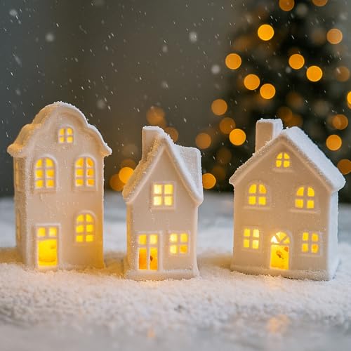 3 Stück Weihnachtsdeko Häuser Laterne, Beleuchtete Weihnachtshäuser...