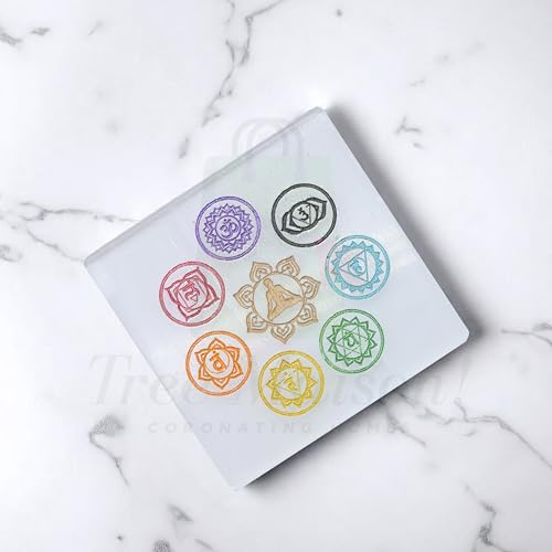 Plato de carga de cristal Selenita siete chakras miniatura 6