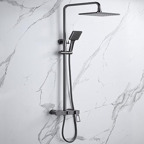 Colonne de douche noir mat en cuivre avec mitigeur et pommeau reglable
