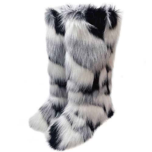 Image of Valpeak Womens Faux Fur Boot Winter Fluffy Long Furry Boots for Girls Outdoor Fuzzy Knee-High Boots