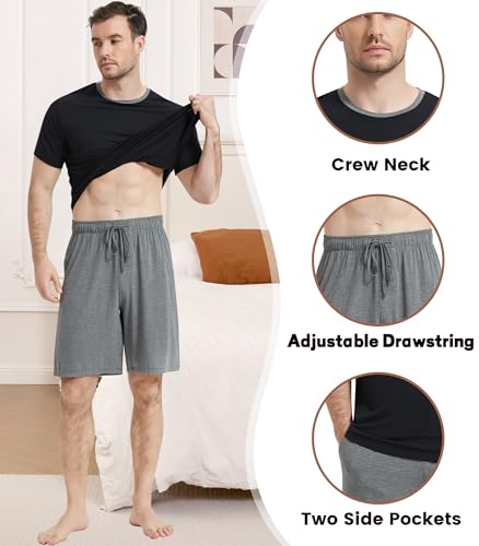 Image of NACHILA Men's Pajama Set, Cooling Bamboo Viscose Short Sleeve Top & Shorts