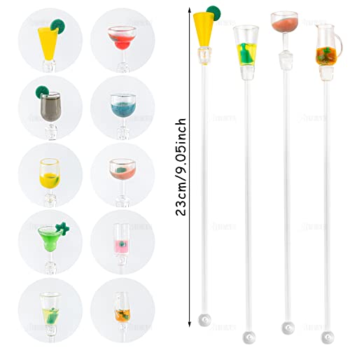 Auear, 10 Pack Swizzle Sticks Acrylic Colorful Cocktail Drink Stirrer Clear Shafts For Bars Cafes Restaurants Home Use #TOP1