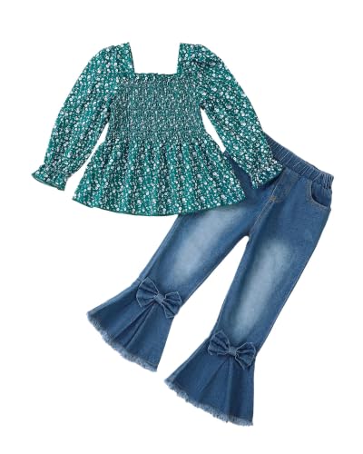 Image of Kucnuzki Toddler Kids Girl Clothes Long Sleeve Shirt Tops Baggy Jeans Cute Pants Set Baby Girl Outfit 2 Piece Clothing