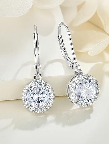 925 Sterling Silver Dangle Drop Earring with Round Leverback Birthstone Jewelry for Her4