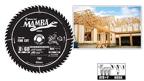 Amana Tool Mamba MA8560 Carbide Tipped Thin Kerf Circular Saw Blade for Wood Plywood, Laminate, 8-1/2 Inch Dia x 60T, ATB+F, 8 Deg, 5/8 Bore, Fine Cut