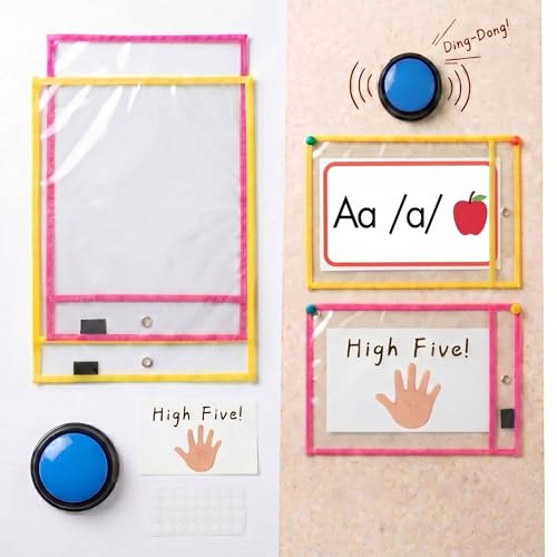 Maitys Classroom High Five Review Set, 5 Pcs Interactive Educational Learning Tools for Phonics, Color & Alphabet Practice, with Button Bell High Five Card Flashcard Holders for Preschool Kindergarten
