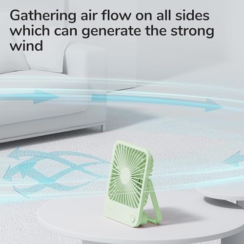 Image of JISULIFE Desk Fan Battery Rechargeable, 4500mAh 180Foldable Portable Personal Fan, 4 Speeds Adjustable Long Battery-life for Home Office Travel Outdoor Gifts for Women Men-Green