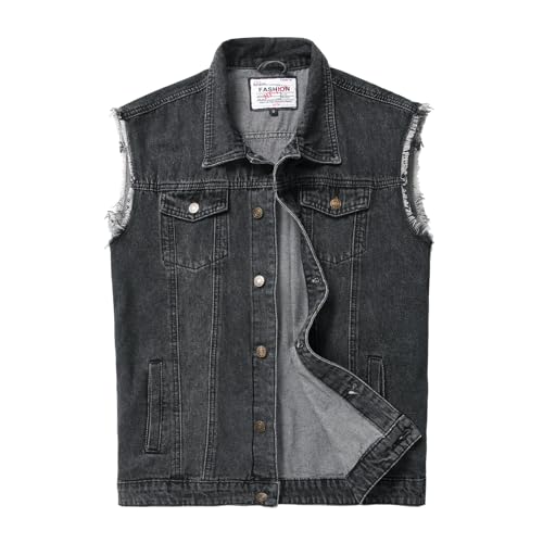 Ginsiom Mens Denim Vest Sleeveless Jean Jacket Ripped Stretchy Distressed Battle Vest for Men Sleeve Less Outerwear(938Grey M)