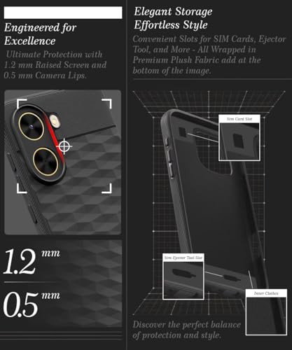 Image of WOW IMAGINE Back Cover for Redmi A5 | Poco C71 with Hexa Cube Design | Ultra Slim Soft Rubberised Case | Inner Velvet Fabric | Matte Silicone Flexible Mobile Case | Camera Protection - Black