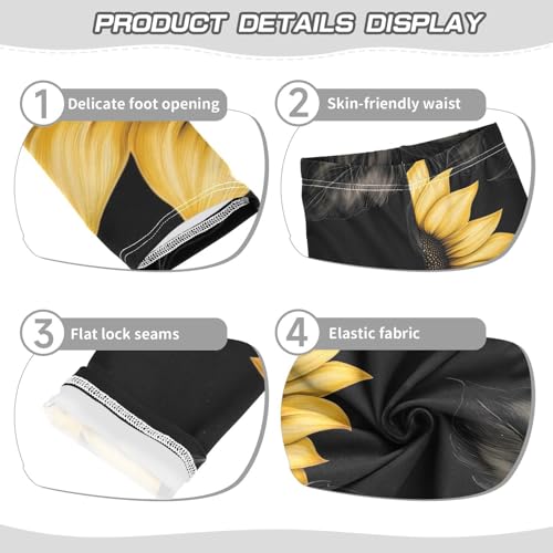 Autumn Sunflowers Black Leaves Girls Leggings Stretchy Dance Pants for Kids3