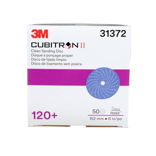 Image of 3M Cubitron II Hookit Clean Sanding Abrasive Disc 31372, 6 in, 220+ Grade, Pack of 50 Discs, Virtually Dust-Free, High Performance, Long Lasting, Multi-Hole Pattern, Feather Edging, Stock Removal