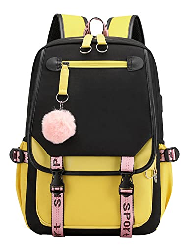 Sac à dos rose pour adolescentes et étudiantes taille Medium avec port de charge USB