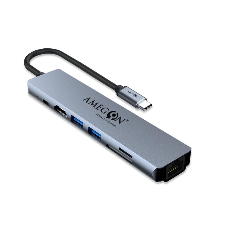 Image of 7 in 1 USB Type-C Hub Multiport Adapter, USB Type C to 4K@30Hz HDMI, 100Mbps Ethernet, 2 USB 3.0 Ports, 100W PD and SD /TF Cards Reader Adapter for MacBook, iPhone 15 Pro Max, Laptop, Desktop