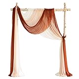 Picture of Ling's moment Deluxe Wedding Arch Draping Fabric, Easy Hanging Chiffon Sheer Drapes, Wrinkle Arbor Backdrop Durable Wedding Decorations for Ceremony Outdoor 3 Panels Curtain,26ft,Rust & Sepia