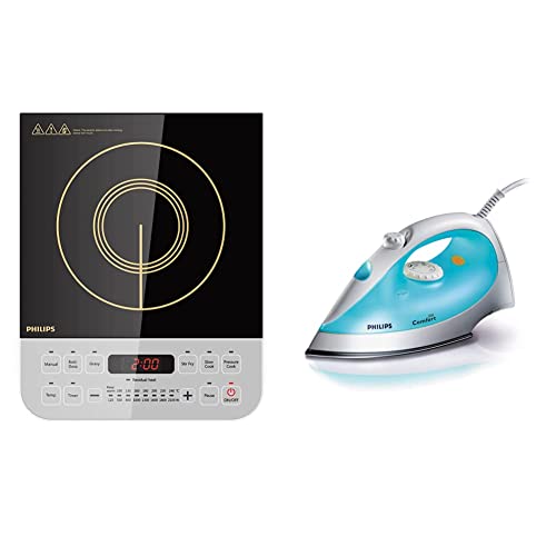 Philips Viva Collection HD4928/01 2100 watts Induction Cooktop (Black) & GC1011 1200 watts Plastic Steam Iron (Colour May Vary) Combo view 1