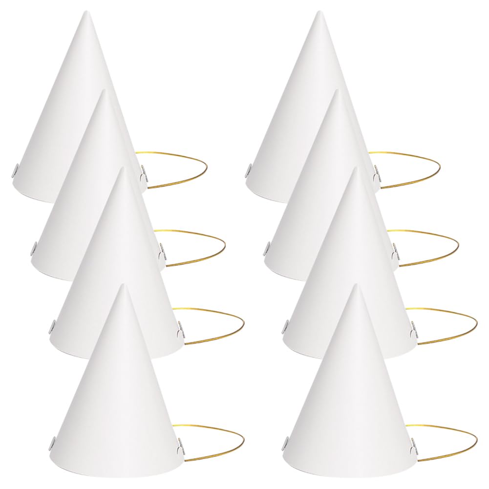 JIHUOO 30 cappelli a cono di carta bianca, per feste di compleanno e vacanze, con cordino elastico
