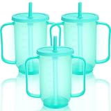Ysglory 3 Pcs Spill Proof Cups for Adults 12 Oz Plastic Elderly Sippy Cup with 2 Handles Straw and Lid Dysphagia Drinking Cups for Home Hospital Disabled Patients