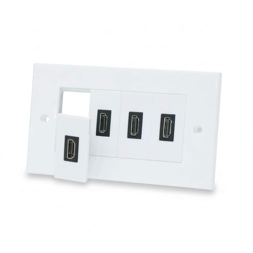 iSynq Quad Port HDMI Single Gang Wall Plate/Faceplate, supports 4K video, includes 2 snap in modules with 20cm Fly Leads - Image 2