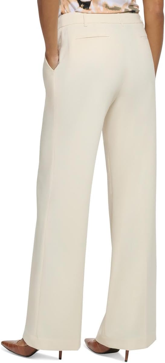 Calvin Klein Womens High Rise Pleated Wide Leg Pants Beige 2
