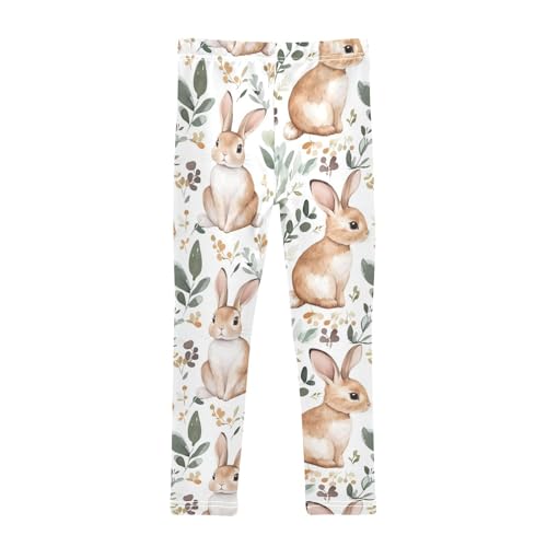 Watercolor Bunny Girls Leggings,Workout Leggings for Girls Toddler Athletic Legging Size for 3-10T2