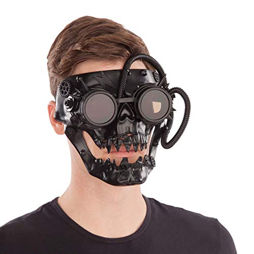 My Other Me - Máscara unisex adulto Steampunk negra con gafas integradas circulares mecánicas. Un accesorio impactante para un look retrofuturista lleno de personalidad