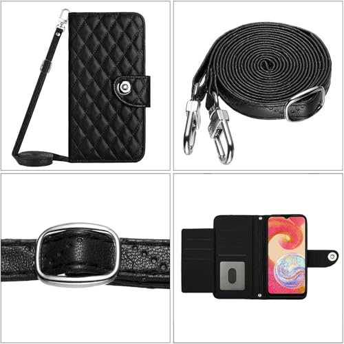 Étui pour Moto G13 avec portefeuille en cuir noir et bandoulière - 4