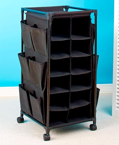 The Lakeside Collection Rolling Shoe Storage Unit with Fabric Cubbies - Blue Circles or...