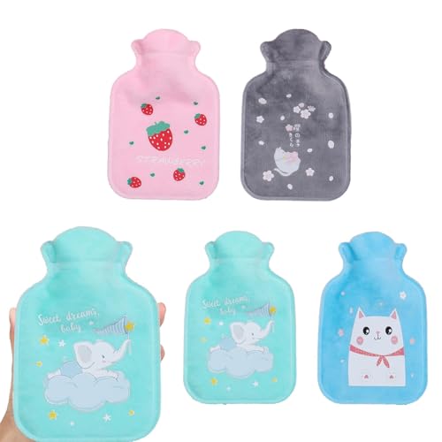 4 Stück Wärmflasche Klein, 17 * 11Cm Mini Wärmflasche, Kleine Wärmflasches, Mit Süßen Motiven, Ideal Für Kinder Und Erwachsene, Perfekt Für...