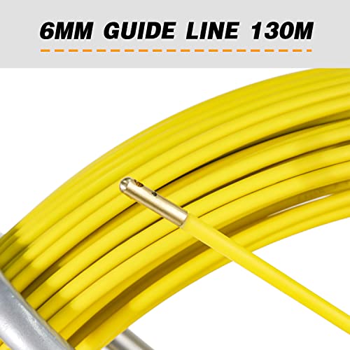 Pachletool Fish Tape Fiberglass 425Ft 6Mm(1/4In), Fish Tape Wire Puller Duct Rodder Wire Cable Running, Electrical Fish Tape Rod With Cage And Wheel Stand, Durable Steel Reel Stand Conduit Puller #TOP1