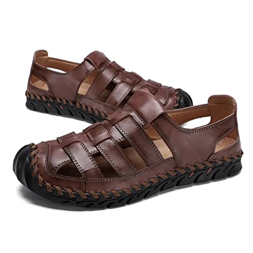 Shoes Men Genuine Leather Men's Sandals Beach Flat Leisure Sandals Outdoor Casual Shoe(40)