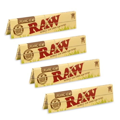 Raw King Size Slim Organic Hemp Rolling Papers, 32 Count (Pack of 4)