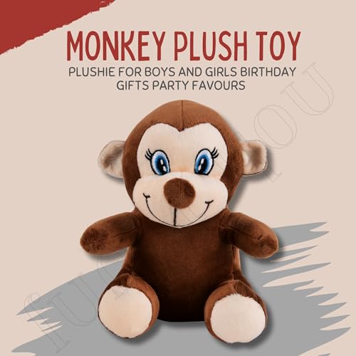 Image of Fun4you Monkey Plush Toy 25cm - Soft Stuffed Animal for Kids | Cute Monkey Cuddly Gift for Baby Boys & Girls | Playtime Fun Companion (Brown)